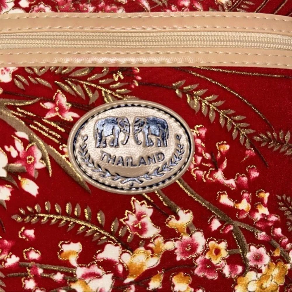 Red Ivory Blue Metallic Gold Floral Thailand Elephant Patch Small Crossbody - Picture 7 of 10